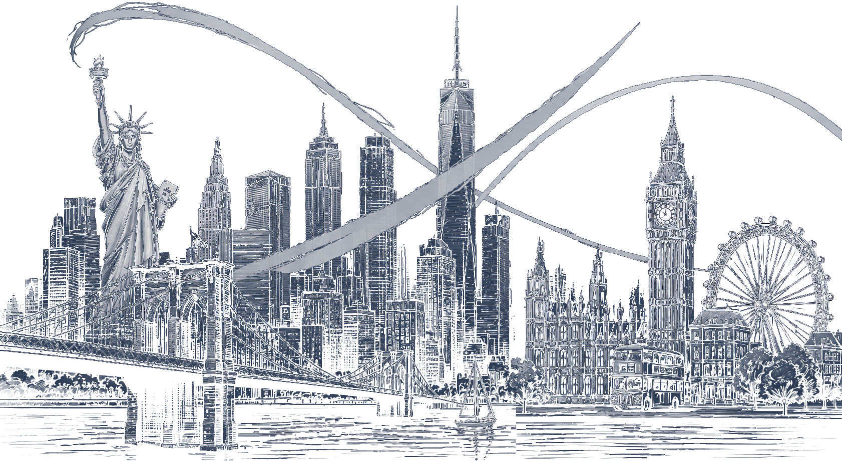 New York and London skyline